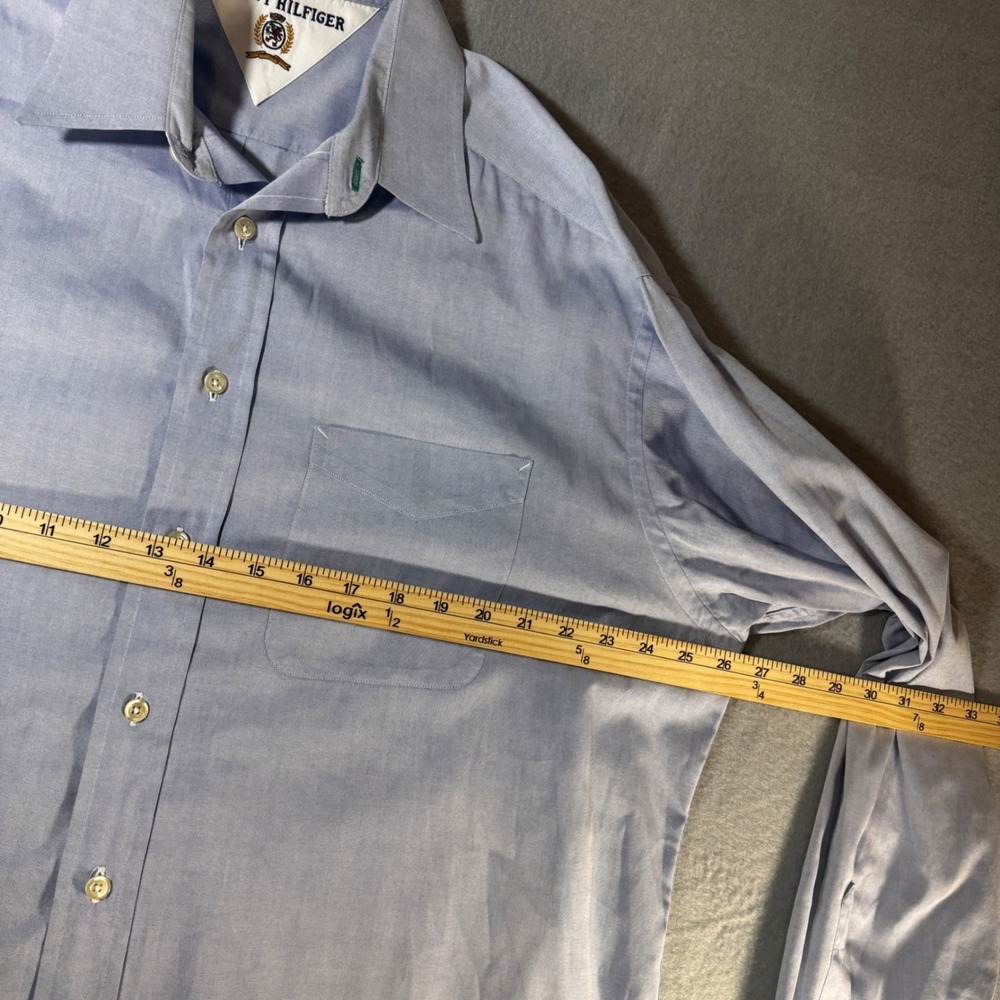 Tommy Hilfiger Mens Dress Shirt 17 36-37 Blue Cotton Button Down Long Sleeve - Picture 5 of 8